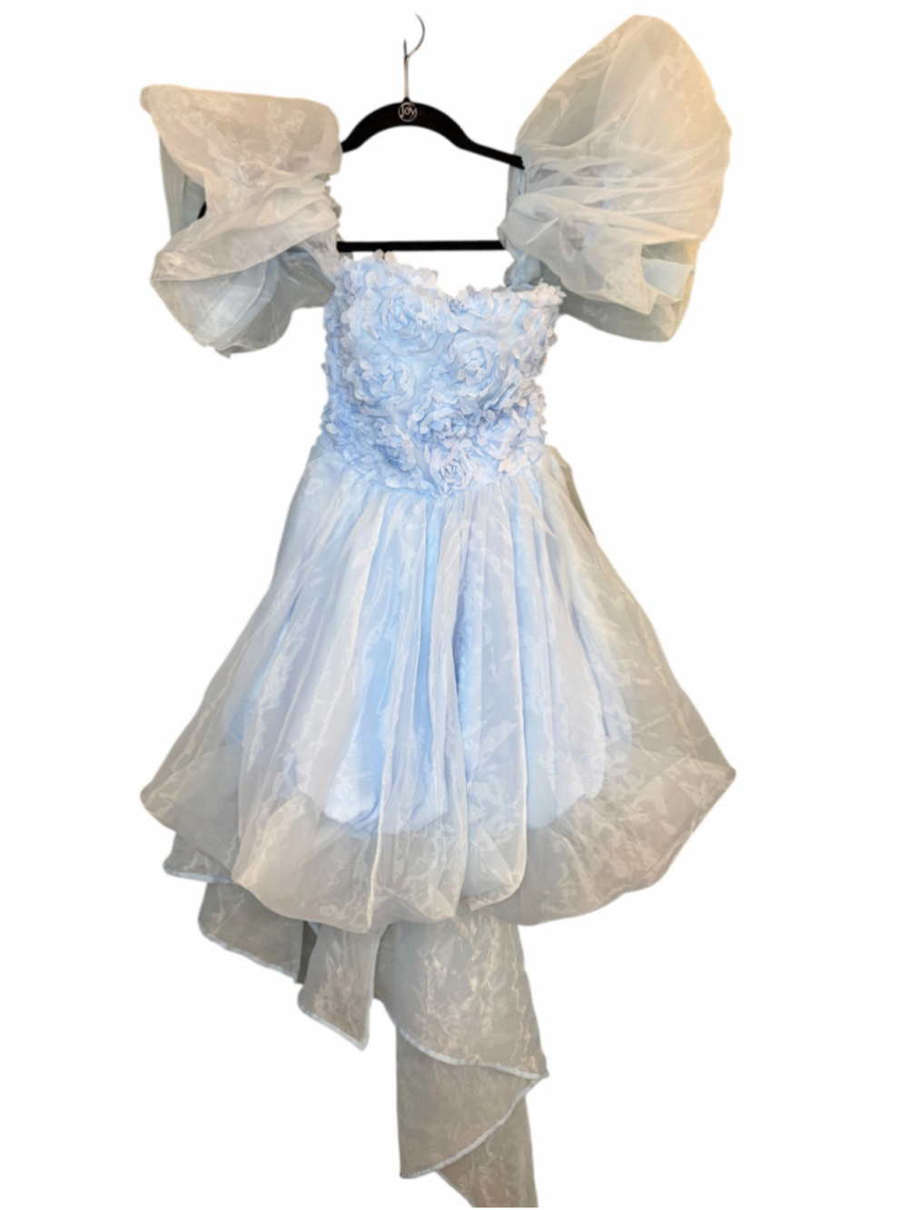 Faeriesty Powder Blue 3D Floral Balloon Mini Dress XS Coquette Bow - Picture 6 of 8